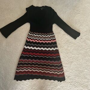 Nine West Black and Multicolor Long Sleeve Dress